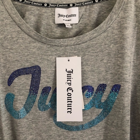 Juicy Couture Long Sleeve Bling Juicy Spellout Powder Gray NWT Medium T-Shirt - Picture 6 of 7